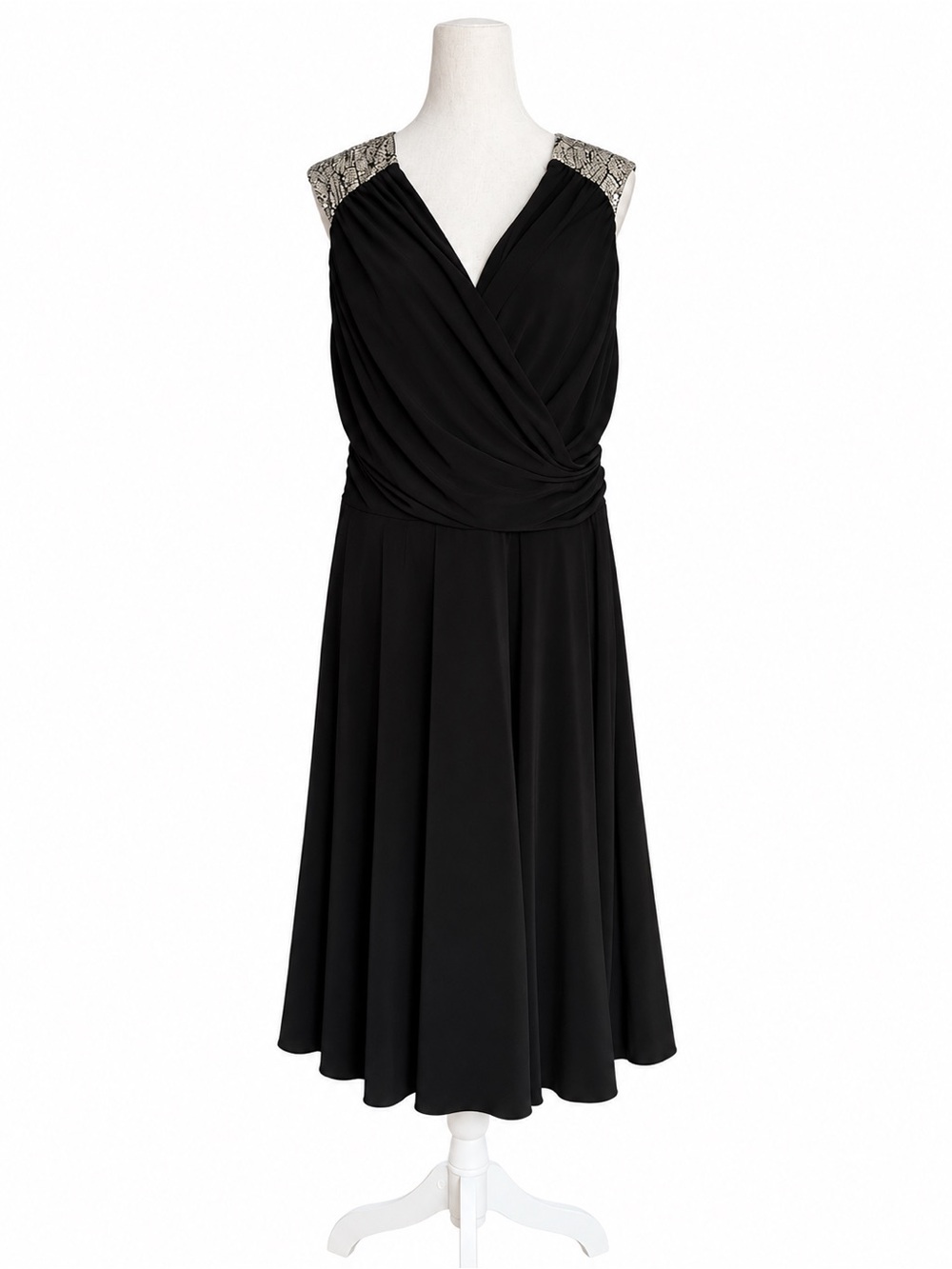 Betsy & Adam Plus Size 20W Black Sleeveless Surplice Dress Sequin Shoulder Midi